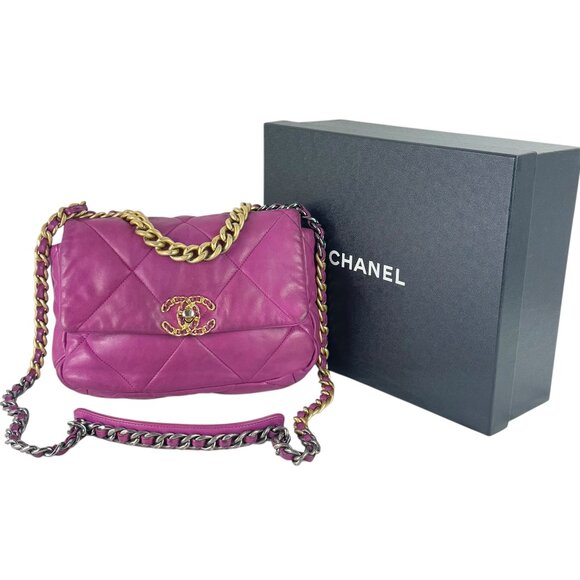 CHANEL 19 Flap Orchid Purple Quilted Lambskin Chain Link Crossbody Bag - Picture 1 of 16